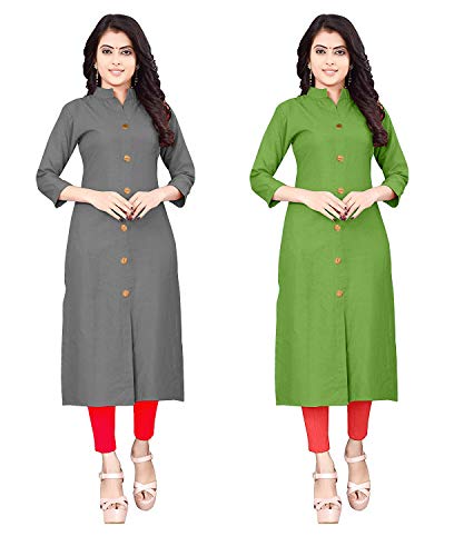 Image of NATEK Women's Cotton Straight Plain Kurtis Combo Pack of 2