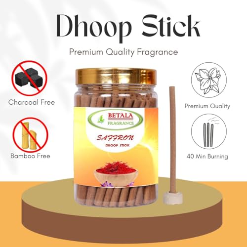 Image of Betala Fragrance Saffron (Kesar) Flavour Dhoop Sticks for Pooja, Pack of 200 g Dhup Stick with Holder
