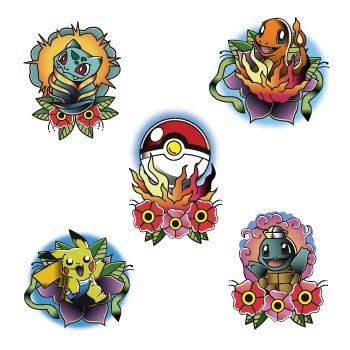 Tattify Pokemon Temporary Tattoos - Pokemon Go (Set of 10) - 2 of Each Style - Premium Quality and Fashionable Temporary Tattoos