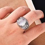 Gixaxak Natural Moonstone 925 Silver Man Ring Moonstone Ring Sterling Silver for Men Rainbow Moonstone Ring Minimalist Band Ring Dainty Trendy Vintage Stainless Steel Opal Ring for Men（Size 7）