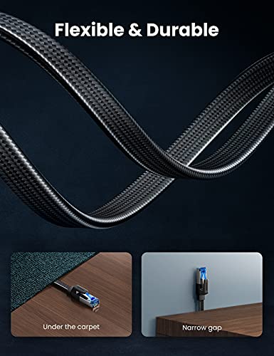 Ugreen Cat 8 Ethernet Cable 3Ft, Flat High Speed 40Gbps 2000Mhz Internet Cable 26Awg Braided Network Cord Rj45 Shielded Indoor Lan Cables Compatible For Gaming Pc Ps5 Xbox Modem Router 3Ft #TOP3