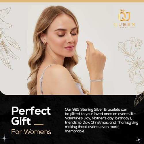 Queen Jewels 925 Sterling Silver Bracelets For Women | Princess-Cut Cubic Zirconia Tennis Bracelets For Women | Silver Jewelry Bangle Bracelets For Women | Sterling Silver Women'S Bracelet 7.25 Inches thumb #2