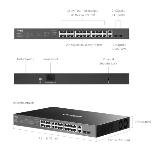 Image of TP-Link Omada 24 Port Gigabit PoE Switch, Easy Managed, 384W Budget, PoE+ Compliant, Up to 250m PoE Distance, Auto Recovery, VLAN, Auto Loop Prevention, with Fan, Managed by Omada(ES228GMP)
