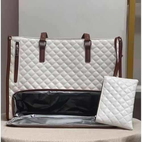 Tote and Luxe Co Bag, Toteluxeco 3 in 1 Quilted Tote Bag, with Laptop Pocket, Insulated Lunch Section and Removable Purse3