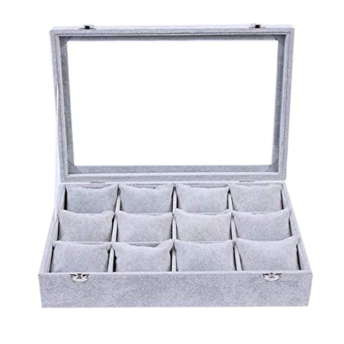 ZWH-Cajas para Relojes Caja De Reloj, Soporte De Exhibición/Caja De Almacenamiento For La Joyería Relojes 12 Cuadrículas Reloj Caja De Presentación con La Tapa De Cristal Cover