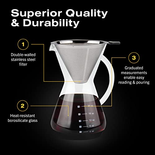Bean Envy Pour Over Coffee Maker, High-Heat Borosilicate Glass with Reusable Stainless Steel Filter, Glass Coffee Maker (20 Oz) - Thumbnail 4