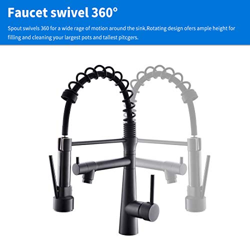 TIMACO Wasserhahn Küche Schwarz - 360° schwenkbar mit Spiralfeder Brause ausziehbar Gastro Hochdruck Küchenarmatur Spültischarmatur - Image 6