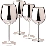 TJ Wine Glasses Stainless Steel Set of 4, Unbreakable Wine Glass 17oz, Wine Accessories Cool Wine Glass, Wine Goblets for Outdoor, Travel, House Warming, Valentines, Anniversary, Silver