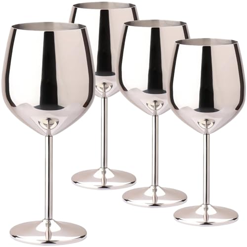 TJ Stainless Steel Wine Glasses Set of 4, 17oz