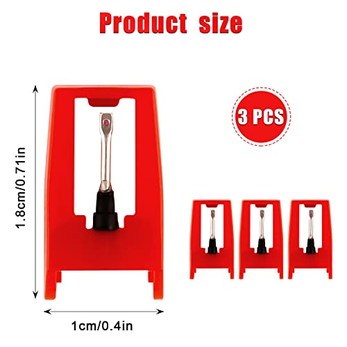 3pcs Record Player Needle, Turntable Replacement Needle Long-Lasting Record Player Needle Replacement Diamond Stylus Replacement for Vinyl Record Player LP Phonograph,Victrola, ION, Crosley (Red) - Thumbnail 2