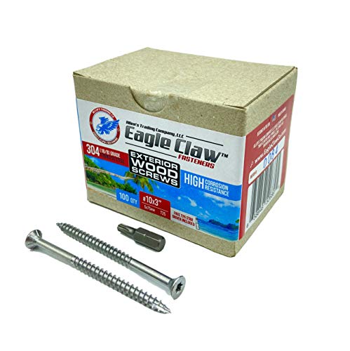 #10 x 3 Inch Stainless Steel Deck Screws 100 Box T25 Star Drive Included by Eagle Claw Fasteners