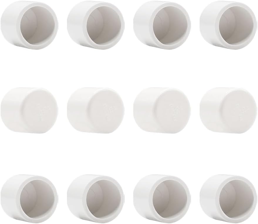 12PCS 1/2inch White PVC Pipe End Cap Plug Adapter PVC Fittings 1/2″ Socket Fitting Fit for Unthreaded Pipes or Fittings SCH40 HE063-1/2