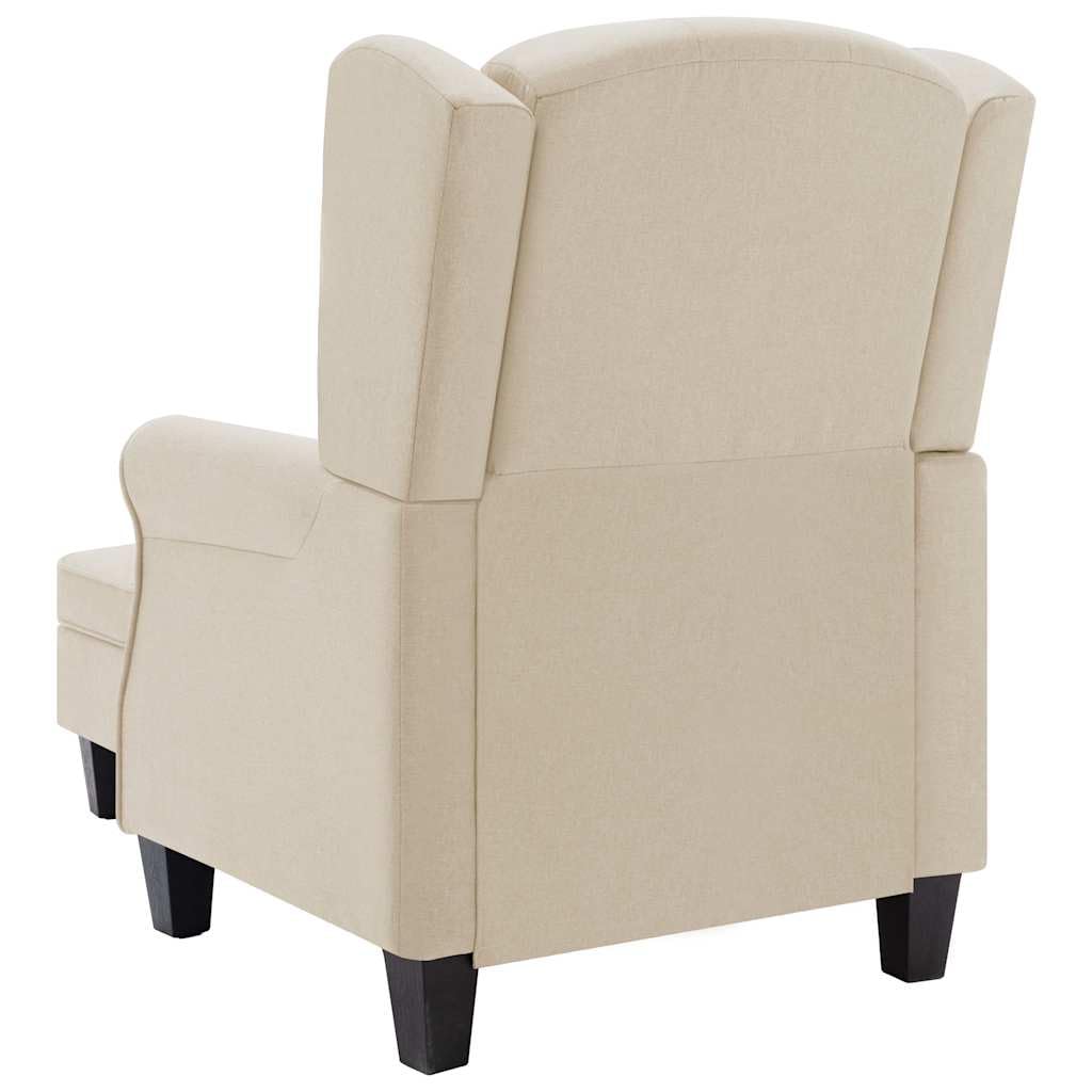 Fotel z podnóżkiem, kremowa tapicerka, 68 x 78 x 94 cm, z wysokim oparciem i drewnianą ramą, mebel wypoczynkowy do salonu, ergonomiczny i wygodny do czytania i relaksu