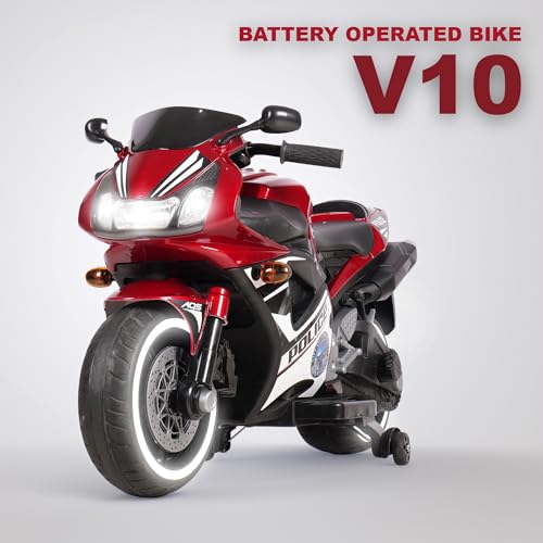 Image of Jammbo Battery Operated Bike for Kids with Foot Accelerator & Music | Rechargeable Ride on Bike with Training Wheels & LED Light | Baby Electric Bike for Kids to Drive 2 to 8 Years (Red) (Red)