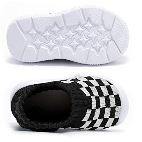 MORENDL Toddler Sock Shoes Baby Walking Shoes Infant Slippers Boys & Girls Non-Slip Sneakers Black Plaid