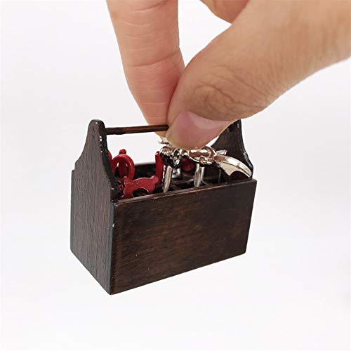 SunaOmni Miniatur Werkzeugkasten, Retro Werkzeugkasten Reparaturwerkzeugmodell 4.7 * 2.9 * 4,9 cm 8 Werkzeuge… – Bild 3