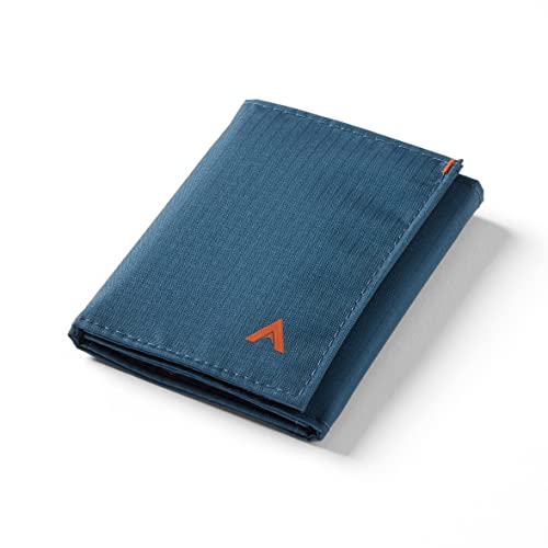 Image of Allett Trifold Wallet, Indigo Blue | Nylon, RFID Blocking | Slim, Minimalist, Water Resistant, Thin, Front Pocket | Holds 2-12 Cards, Flat Bills, Receipts & Coins | For Men & Women