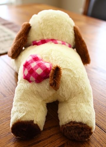 Image of Tickles Laying Puppy Dog with Muffler Soft Stuffed Plush Animal Toy for Kids (Color: Brown & White Size: 45 cm)