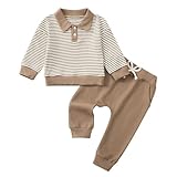 Design tendance : Le haut rayé à manches longues col polo boutonné est facile à enfiler et à retirer. Il est assorti à un pantalon de couleurs différentes doté d'une taille élastiquée et de deux poches. Cet ensemble donnera à votre petit garçon un look à la fois tendance et élégant