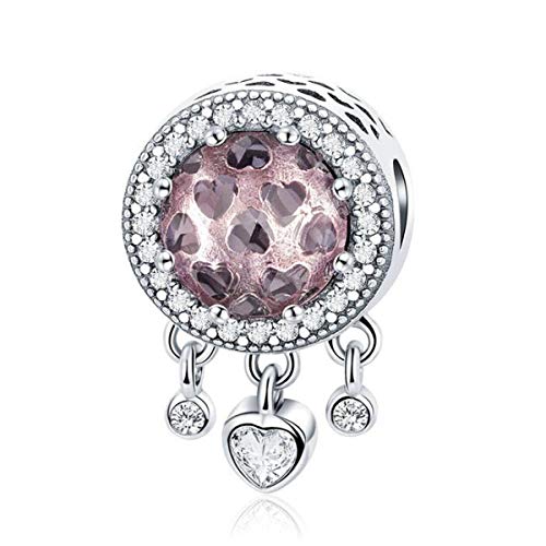 MEETCCY ZiNuo - Ciondolo in argento Sterling 925, a forma di cuore, acchiappasogni, con cristalli verdi, blu e rosa, per braccialetti, Cristallo Argento sterling, cristallo