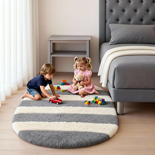 Image of Fluffy Silky Micro Fiber Polyster Carpet /Runner for Bedroom, Study Room, Playing Room, Guest Room ETC. 3x5 feet Feet, (Grey and Ivory new line)