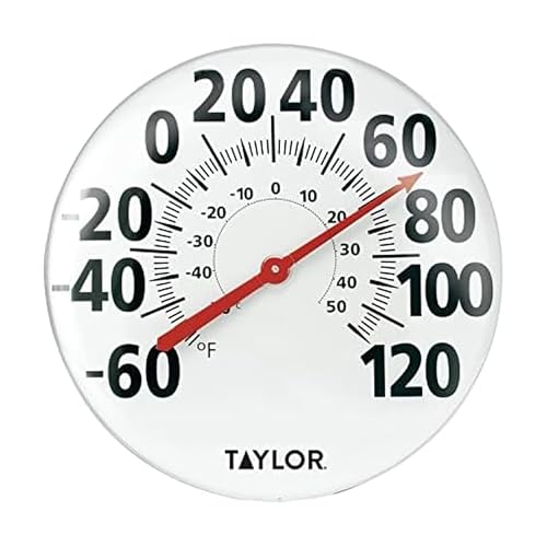 Image of Taylor Extra Large Metal Wall Indoor Outdoor Thermometer, Easy to Read Numbers for Patio, Pool, and Indoor Areas, 18 inch, White