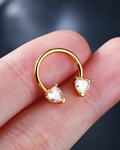 Jewseen Heart Septum Ring 16g Clear CZ Jewelry for Daith, Cartilage, Helix, Nose, Conch, Tragus Piercing - Hoop Earring for Women Men3