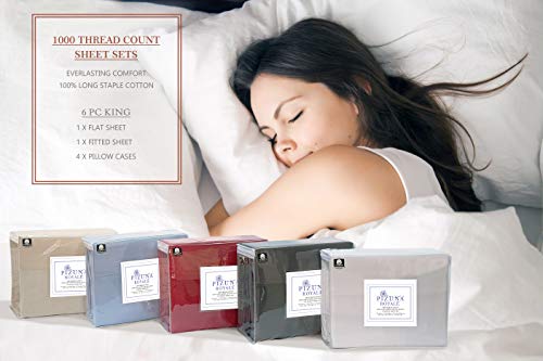 1000 Thread Count Ivory 6 Piece King Sheet Set with 2 Extra Pillow Cases, 100% Long Staple Cotton Smooth Sateen Weave Bed Sheets with Deep Pockets, 6 pc Cotton Sheets King Birch Ivory - Thumbnail 2