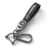 Car Keyring for Mazda MX-5 MX 5 MX5, Leather Keychain Strap with Anti-lost D-Ring,Leather Car Key chain for Men and Women Car Accessories,Bla-ck-L