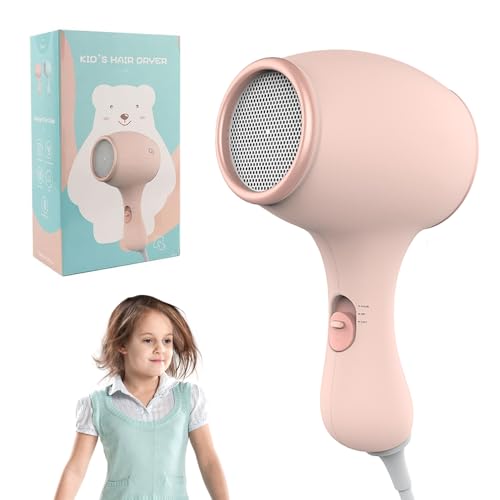 YANGUN Kids Hair Dryer Hair Dryer Travel Hairdryers for Kids Small Lightweight Blow Dryer Portable Mini Baby Blow Dryer 550W Compact Hairdrye with DIY Stickers Gift for Girl Boy Baby (Pink)