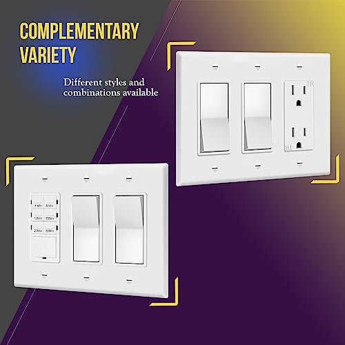 Image of ENERLITES Decorator Light Switch or Receptacle Outlet Wall Plate, Mid-Size 3-Gang 4.88 inch x 6.77 inch, Polycarbonate Thermoplastic, UL Listed, 8833M-W, White