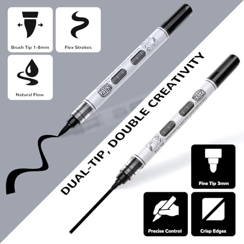 Image of Guangna Dual Tip Black Acrylic Paint Markers, Black Acrylic Paint Pens for Christmas Art, Fabric, Rock Painting, Wood, Glass, Ceramic, Canvas, Stone, DIY Crafts
