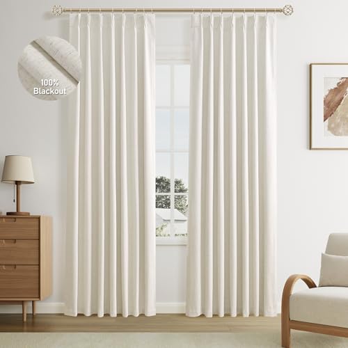 Blackout Thermal Curtains Set for Modern Rooms, 84 Length, 2 Panels - Cream Linen, Pinch Pleated - W40 x L84