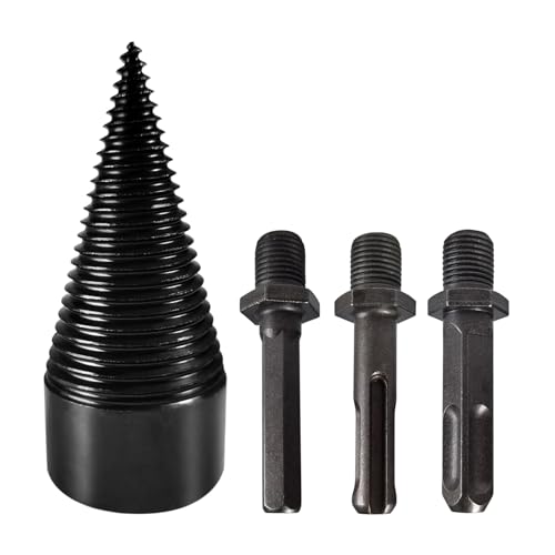 PEESHON Broca Divisor de Madera, 42mm Cono Divisor Madera con 3 Mangos Perforadores, Taladro Divisor Madera, Taladro Divisor Leña, Cono de Tornillo Divisor de Mader