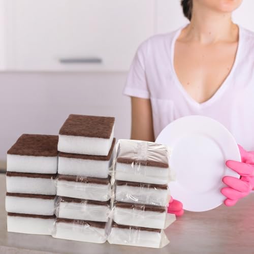 Image of 30 Pcs Individually Wrapped Sponges for Airbnb Apartment Brown | Uncompressed Non Scratch Scrouing Sponges for Household Cleaning Dishes Kitchen Car Bike