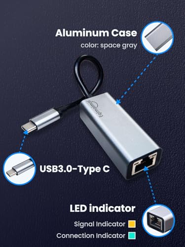 Image of ethernet to USB c Network Adapter with gigabit,Ideal ubsc ethernet Adapter for MacBook Air,MacBook pro,for iPad 10th,Dell XPS,Chromebook,Surface