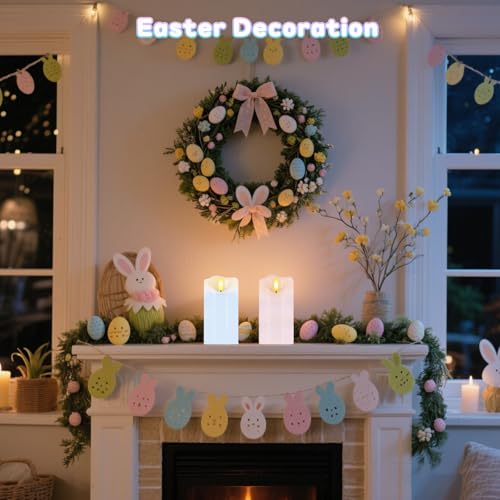 Image of Flameless Candles Light, Set of 2 6 inchx3 inch Flickering Pastel Spring LED Candles with Remote & Timer, Dimmable Real Wax Easter Pillar Candles Battery Operated for Home Spring Easter Decor (Pink Blue)