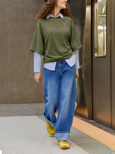 Image of Tankaneo Womens Oversized Half Sleeve T-Shirts Crew Neck Boxy Basic Tees Tops Summer Casual Loose Fit Tunic Shirts