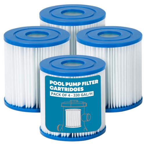 SPLASH! Pool Pump Filter Cartridges - Pack of 4 Hot Tub Filter Replacement for 300 Gal/H Pumps Durable PET Spa Filters for Hot Tubs - Easy Clean & Reusable Hot Tub Filters (4-Pack 300 Gal/H)