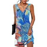 ETCYY NEW Summer Dresses for Women 2025 Seashell Edge V Neck Sleeveless Sundresses Beach Cover Ups Tank Dress with Pockets