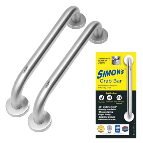 Image of Simon's 100% Stainless Steel 304 Heavy Duty Grab bar for Bathroom handrailing and Safety Handle for Elderly- 12 inch - Pack of 2