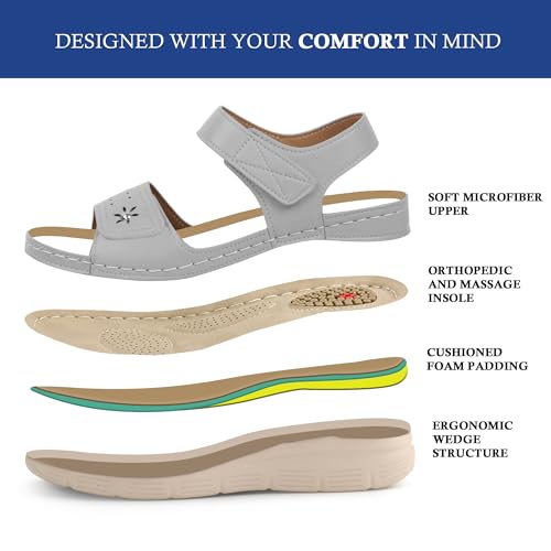 Image of JABASIC Women Comfortable Sandals Orthotic Walking Sandals Orthopedic Arch Support Sandals