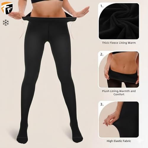 Image of FF Fleece Lined Tights Women Leggings Thermal Pantyhose Fake Translucent Opaque High Waisted Winter Warm Sheer Tight (Waist Size: 26 to 34Inch Stretchable) - Free Size