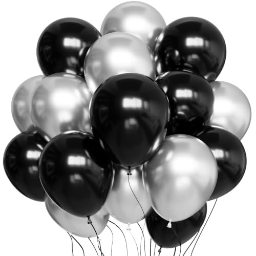 Image of YMSZ Black and Silver Balloons, 12 Inch, 100 Pack