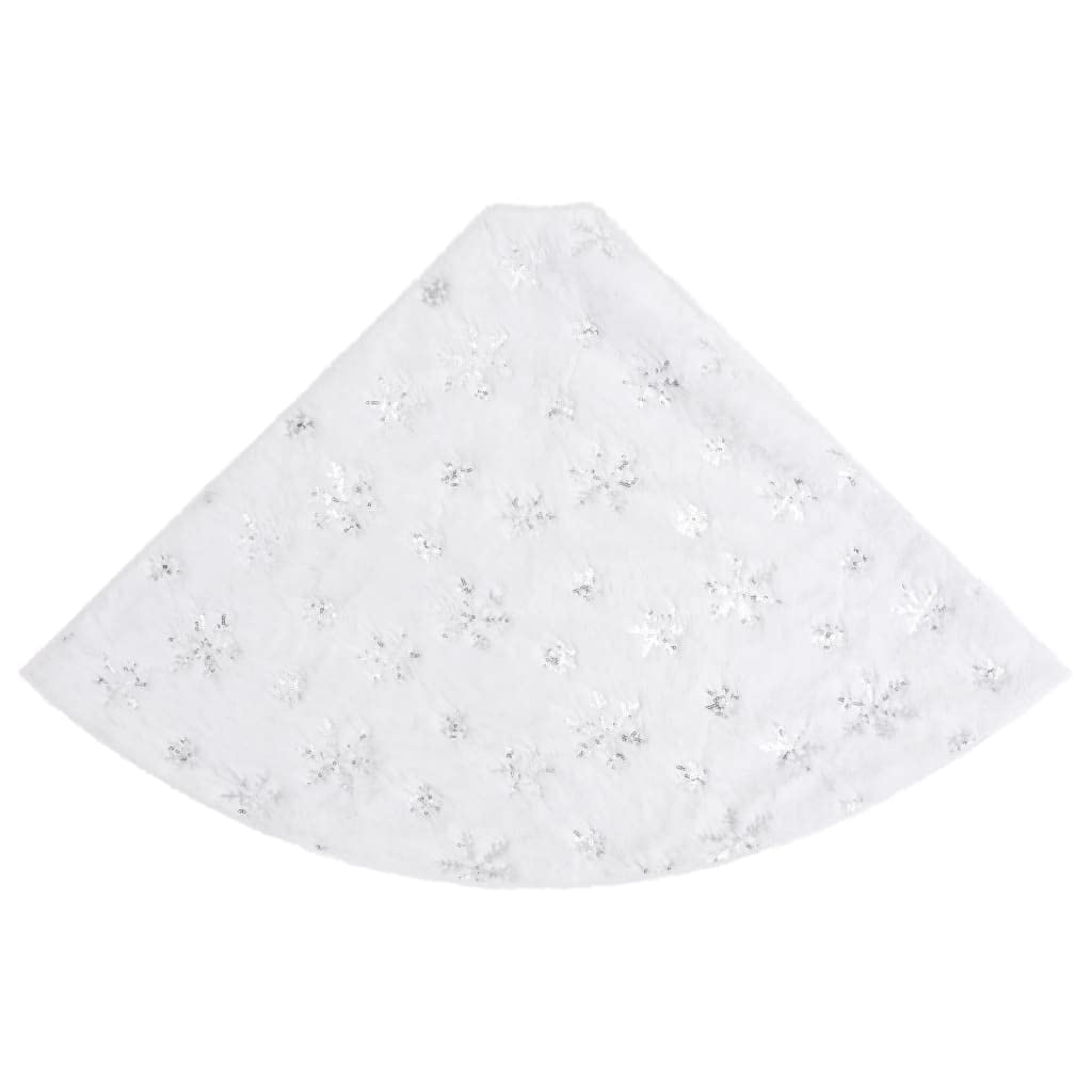 Jupe de sapin de Noël de luxe blanche en fausse fourrure de 122 cm de diamètre avec dos en polaire et broderie flocon de neige pour sapin de Noël, couverture de sapin de Noël, jupe d'arbre