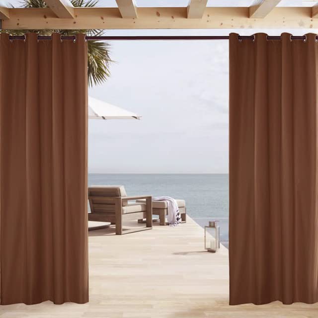 Outdoor Curtains for Garden Patio Waterproof,Blackout Thermal Insulated Eyelet Top Grommet Privacy Curtain for Gazebo Pergola Outside Balcony Indoor Living Room (B-Coffee,1 Panel W54"*L96") — image 1
