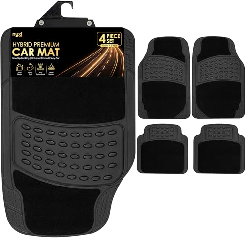 Nyxi 4 Piece Rubber Car Mat and Carpet (Front + Rear) Car Mat Floor Mat Universal Non-Slip Heavy Duty for Cars SUV Truck and VAN, Water Proof, All Weather