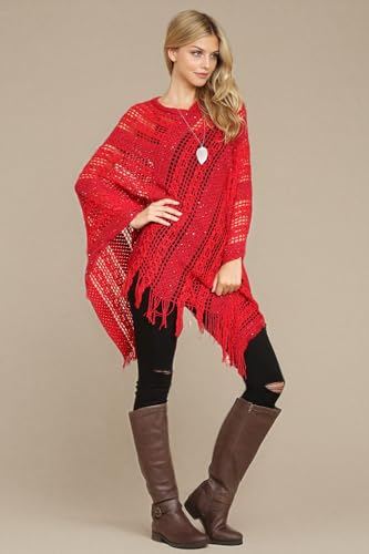Image of RIAH FASHION Bohemian Sequin Glitter Shawl Wrap Poncho - Kimono Cardigan, Sparkly Metallic Mesh Scarf, Open Knit Crochet