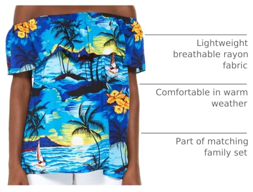 Image of Hawaii Hangover Family Matching Hawaiian Clothes, Sunset Blue | Family matching Hawaiian outfits, Sunset Blue, lightweight rayon, machine washable, tropical print, luaus, cruises