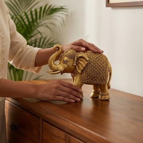 Image of eCraftIndia Brass Elephant Statue Decorative Showpiece for Home Decor Office Table | Gift for Diwali Housewarming Birthday